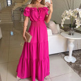 themeisles Summer Boho Red Dress Fashion Short Sleeve Beach Long Dress Casual Loose Elegant Holiday Party Dresses For Women Robe Femme