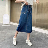 themeisles  New Denim Skirt Women's Spring And Autumn Design Sense Mid-length High Waist Large Size Slim Embroidered Long Skirt