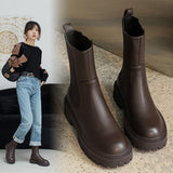 themeisles Autumn Shoes     Fall/Winter Shoes Women Leather Ankle Boots Women Round Toe Chunky Heel Women Shoes Solid Chelsea Boots Casual Women Boots