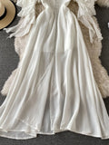 themeisles Summer White Long Dress Women Sexy Off Shoulder Strapless Backless Ruffle Beach Dresses Elegant Ladies Maxi Dresses Vintage Robe