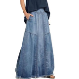 themeisles Oversize Fashion Street Skirt Summer A Line Denim Skirt Women Autumn Sun Skirt Casual Solid High Waist Women's Long Skirt