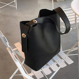 themeisles Women Fashion Bucket Bag Women's Simple Style PU Leather Shoulder Bag Handbags Female Casual Black/brown Color Bags Large Totes