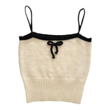 themeisles Women Sexy Knitted Patchwork Crop Tops Spaghetti Strap Tank Top Off Shoulder Sleeveless Solid Camis For Women Summer