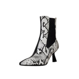 themeisles  Autumn Shoes    Autumn Women Boots Pointed Toe Thin Heel Cow Leather Boots Elegant Snake-print Leather Shoes for Women High Heel Boots