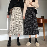 themeisles Vintage Floral Print A-line Pleated Long Skirts Summer Women Korean Skirt Streetwear Drawstring Elastic Waist Midi Skirt