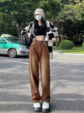 themeisles European And American Retro Brown Jeans Women's Spring And Autumn High-waisted Straight-leg Loose And Thin Wide-leg Pants