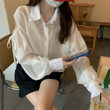 themeisles Shirts Women Hole Temperament Sun-proof Ins Vacation Thin Korean Style Sheer Off-shoulder BF Summer Students Beach