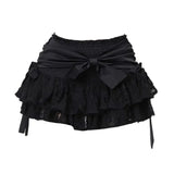 themeisles Gothic Lolita Skirt Women Japanese 2000s Style Y2k Lace Patchwork Bow Sexy Vintage Extreme Mini Skirt Spring Summer