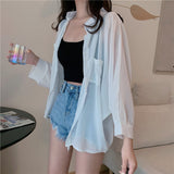 themeisles Shirts Women Sun Protection Loose All-match Summer Korean Style Casual Solid Tops Fashion Simple Chic Outerwear Thin Baggy Soft