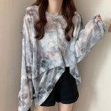 themeisles Tie Dye Long Sleeve T-shirts Women Breathable Summer O-neck Design Mesh Sun-proof Loose Tshirts Korean Style All-match Tops Chic