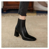 themeisles Ankle Boots for Women Square Toe Fashion Shoes Autumn Winter Short Boots Zipper Square Heels Comfortable Lady Shoes