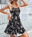 themeisles Sexy Floral Print Short Dress Women Summer Fashion Black Backless Beach Sundress Casual Sleeveless Lace-up New In Dresses