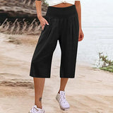 themeisles Summer AliExpress European and American Women's Cross border Cotton and Hemp Split Waist Wrap Pocket Thin Wide Leg Pants fo