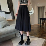 themeisles Vintage Floral Print A-line Pleated Long Skirts Summer Women Korean Skirt Streetwear Drawstring Elastic Waist Midi Skirt