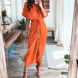 themeisles Women Summer Elegant Button Ruched Bandage Shirt Dress Fashion Casual Short Sleeve Solid V Neck Beach Maxi Dress