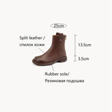 themeisles  Autumn Shoes   NEW Fall Shoes Women Split Leather Boots Round Toe Chunky Heel Women Boots Winter Solid Slip-on Ankle Boots Western Boots Women