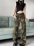 themeisles Loose Splashed Ink Speaker Camouflage Pants Trendy Hip-hop Vintage Versatile Work Clothes Pants Wide Leg Pants Women's Jeans