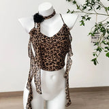 themeisles Women Leopard Crop Top Vintage Y2k Camisole Fashion Streetwear Corset Top Sleeveless Off Shoulder Vest 2000s Clothes Summer