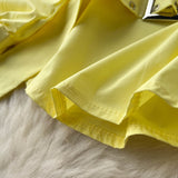 themeisles New Fashion Women Spring Summer Yellow Shirt Sexy Spaghetti Strap Slash Neck Off Shoulder Long Sleeve Blouse with Belt