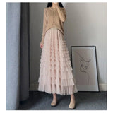 themeisles Fairy Heavy Industry Net Yarn Cake Skirt Women's Spring Summer Long Ankle Design Sense Niche Figure Wide Hem Long Skirts Woman