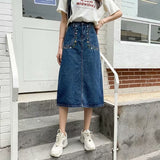 themeisles  New Denim Skirt Women's Spring And Autumn Design Sense Mid-length High Waist Large Size Slim Embroidered Long Skirt