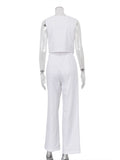 themeisles Summer White Linen Two Piece Set For Women Fashion Sleeveless Tank Top New In Matching High Waist Wide Pants Set