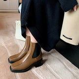 themeisles Autumn Shoes     Autumn Women Boots Square Toe Chunky Heel Boots Split Leather Shoes Women Solid Short Boots for Women Fashion Fall Shoes