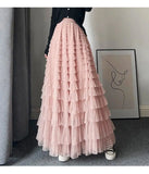 themeisles Fairy Heavy Industry Net Yarn Cake Skirt Women's Spring Summer Long Ankle Design Sense Niche Figure Wide Hem Long Skirts Woman