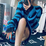 themeisles New Punk Gothic Long Unisex Sweater Summer Women Striped Cool Hollow Out Hole Broken Jumper Loose Rock Thin Dark Streetwear Top