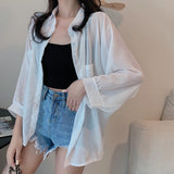 themeisles Shirts Women Sun Protection Loose All-match Summer Korean Style Casual Solid Tops Fashion Simple Chic Outerwear Thin Baggy Soft