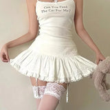 themeisles Coquette Mini Skirt Women Summer Y2k Lace Mesh Patchwork Sexy High Waist A-line Kawaii White Ruffle Skirt Fairycore