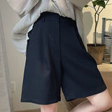 themeisles Summer Women's Casual Solid Color High Waist Loose Shorts