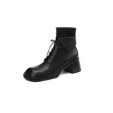 themeisles  Autumn Shoes   NEW Fall Shoes Women Genuine Leather Ankle Boots Round Toe Chunky Shoes for Women Winter Thick Heel Boots Lace Up Black Boots