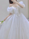 themeisles White Wedding Dress Women Fairy Princess Dress Female Fashion Evening Party Dress Ladies Summer Elegant Puff Sleeve Long Dress