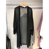 themeisles long Jacket Women Summer Thin Loose See-through Sunscreen Pure Long Sleeve Sexy  Coat Chiffon Bohemian Female New Fashion Tops