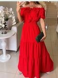 themeisles Summer Boho Red Dress Fashion Short Sleeve Beach Long Dress Casual Loose Elegant Holiday Party Dresses For Women Robe Femme