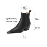 themeisles  fashion inspo   NEW Fall Women Boots Pointed Toe Chunky Heel Shoes for Women Black Split Leather Shoes Winter Concise Western Boots Cowboy Boots