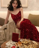 themeisles Women Sexy Sequin Strap Dresses Spring Summer Elegant Vintage Party Club Dress Korean Fashion One Piece Clothes