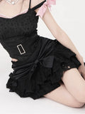 themeisles Gothic Lolita Skirt Women Japanese 2000s Style Y2k Lace Patchwork Bow Sexy Vintage Extreme Mini Skirt Spring Summer