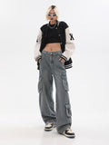 themeisles Vintage And Worn Wide Leg Jeans Women's Summer American High Street Design Straight Tube Overalls Pants Trendy Ins Women's Jeans