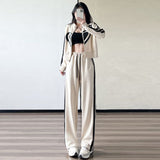 themeisles  New Spring and Autumn Zipper Jacket High Waist Wide Leg Pants Two-piece Fashion Casual Loose Long-sleeved Sports Suit Women