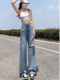 themeisles Ripped Jeans Women's Summer Thin Section  New Straight Loose High Waist Thin Wide Leg Pants