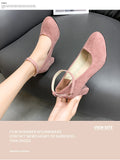 themeisles Fashion Women Pumps High Heels Suede Women Shoes Chunky Ankle Work Walking Shoes Sexy Pointed Toe Pumps Ladies Party Shoe