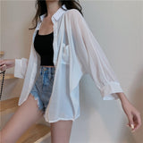 themeisles Shirts Women Sun Protection Loose All-match Summer Korean Style Casual Solid Tops Fashion Simple Chic Outerwear Thin Baggy Soft