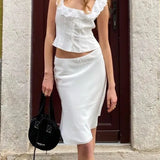 themeisles White Satin Long Skirt Women vintage elegant Low Waist A-line Slim Silk sexy Y2k Midi Skirt Summer Party Skirts