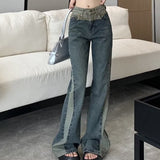 themeisles Summer New Splice Slim Raglan Jeans Women Spice Girls High Waist Design Sense Small Public Show Thin Flare Pants