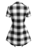 themeisles Crisscross Plaid Print Mock Button Casual Faux Twinset T Shirt Combo Women 2 in 1 Tee Twofer Summer High Waist Fashion T-Shirts