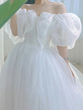 themeisles White Wedding Dress Women Fairy Princess Dress Female Fashion Evening Party Dress Ladies Summer Elegant Puff Sleeve Long Dress