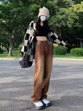 themeisles European And American Retro Brown Jeans Women's Spring And Autumn High-waisted Straight-leg Loose And Thin Wide-leg Pants