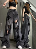 themeisles Niche Design Jeans, High Street Heavy Industry Wide Leg Pants, High-end Floor Length Pants, Trendy Brand Women's Jeans